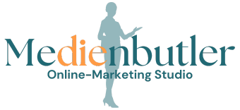 Logo Schriftzug Die Medienbutler Online-Marketing Studio in den Markenfarben türkis und orange