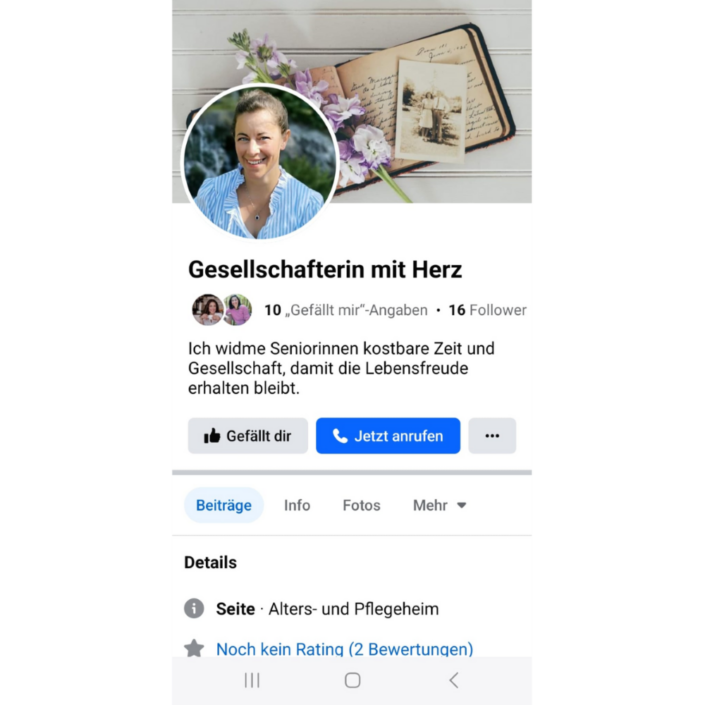 Man sieht das Facebook Profil eines Kunden und ein Buch als Headerbild.